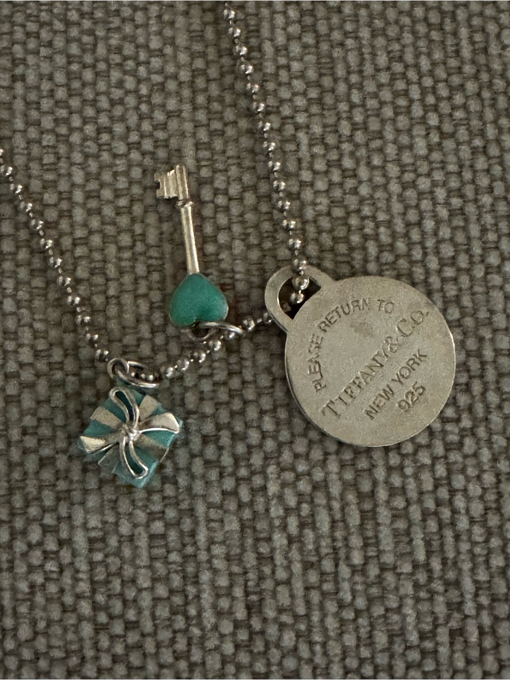 Tiffany & Co. Sterling Silver Charm Necklace – RTT Tag, Key & Blue Box